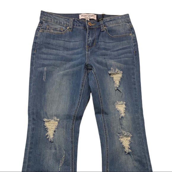 Velvet Heart mid-rise flare crop jeans size 25 distressed Pom Pom size 25 NWT - Picture 7 of 13